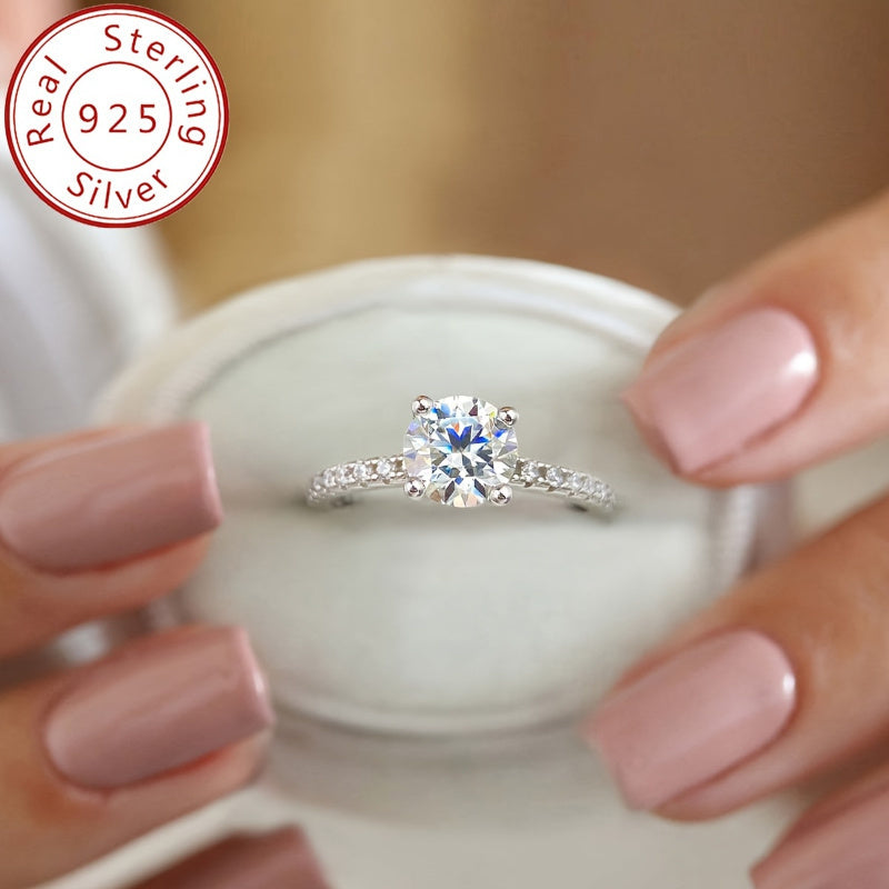 Sterling Silver Moissanite Engagement Ring 18K Gold Plated Wedding Jewelry