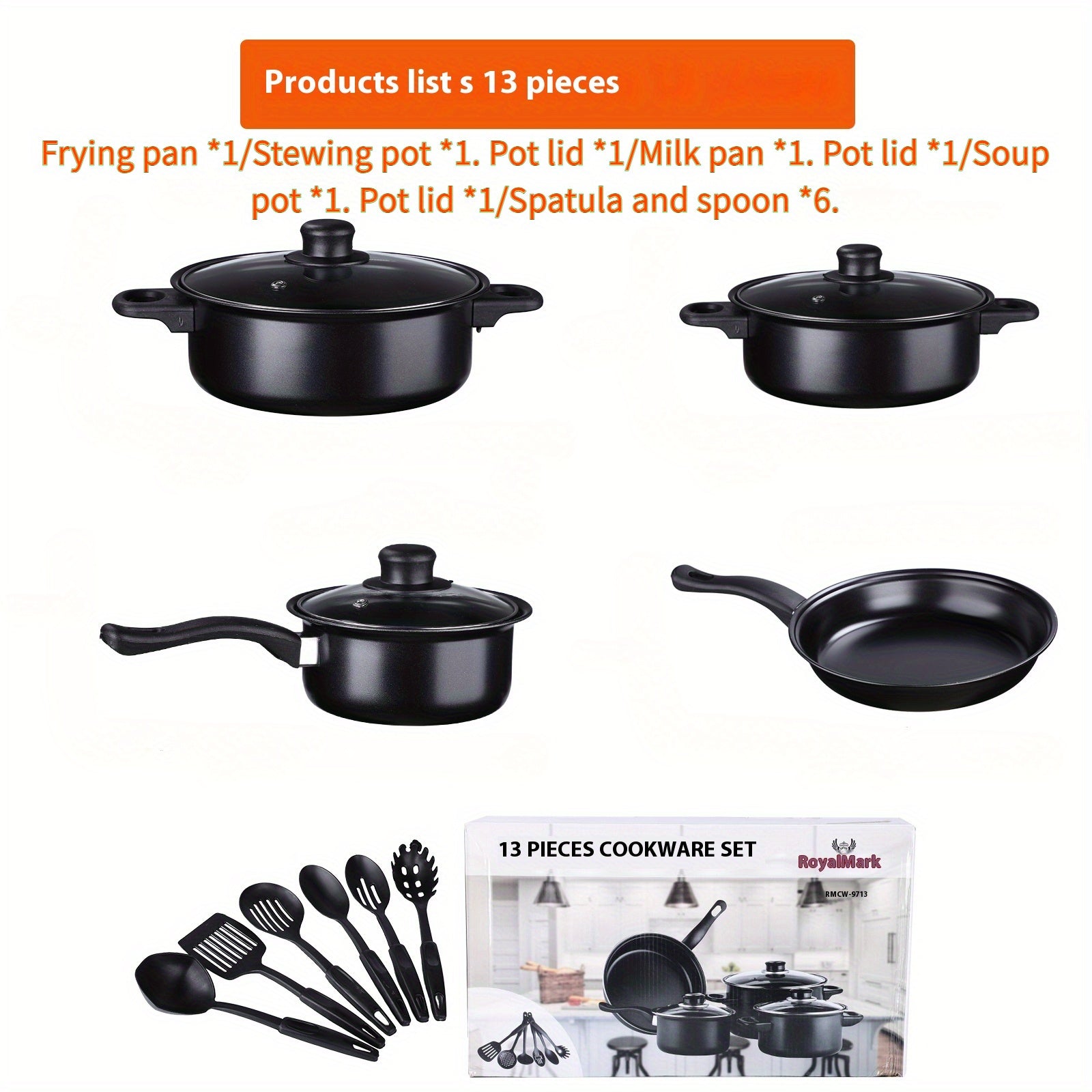 13-Piece Cast Iron Nonstick Cookware Set with Lids for Induction Stovetops