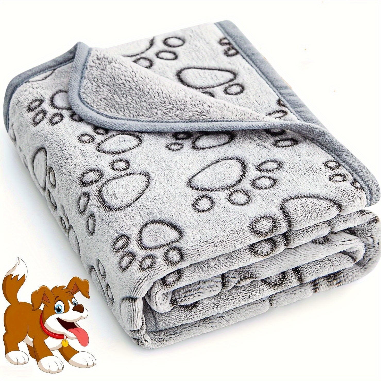 Pet Blanket for Dogs Cats with Paw Print Design Fleece Wool Machine Washable