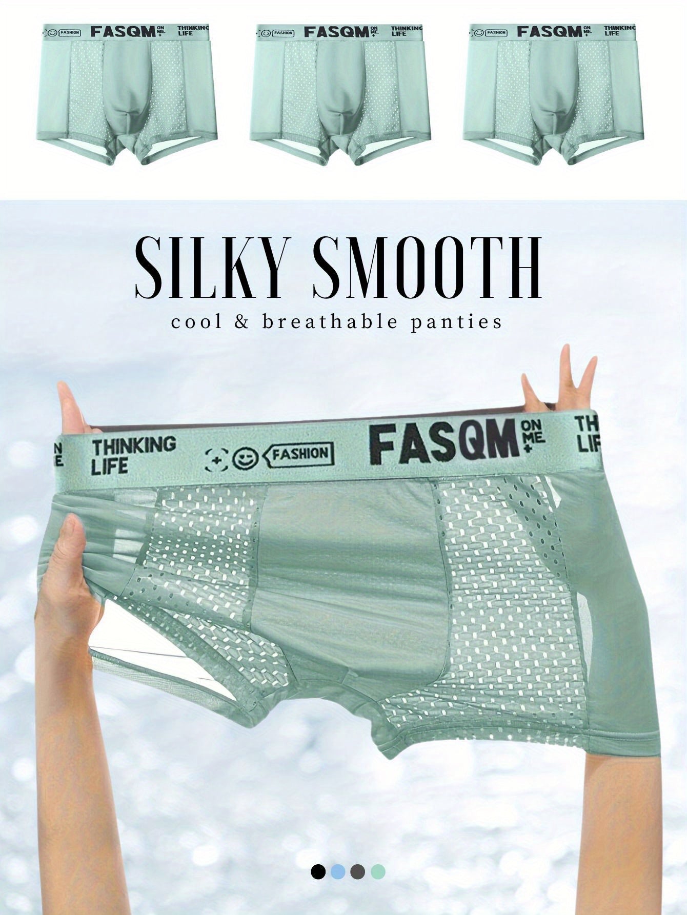 3-Pack Erkaklar uchun Bokser Shortlari, Havo O'tkazuvchi Tarmoq Patch va Elastik Polyester bilan, Osmon Moviy, Qora va Qora Kulrang Ranglarda.
