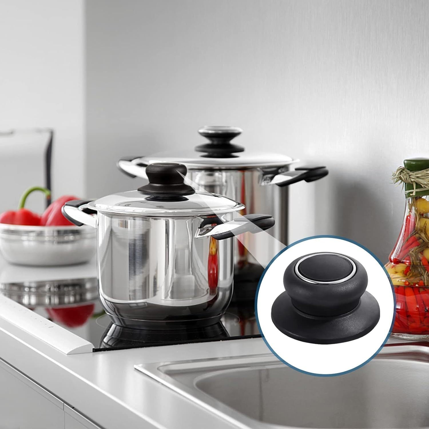 2 ta qozon qopqog'i tugmasi to'plami - O'rnatish oson, issiqqa chidamli Bakelite tutqichlar, oshxona va idishlar uchun, uzoq muddatli va idish yuvish mashinasida yuvish mumkin.