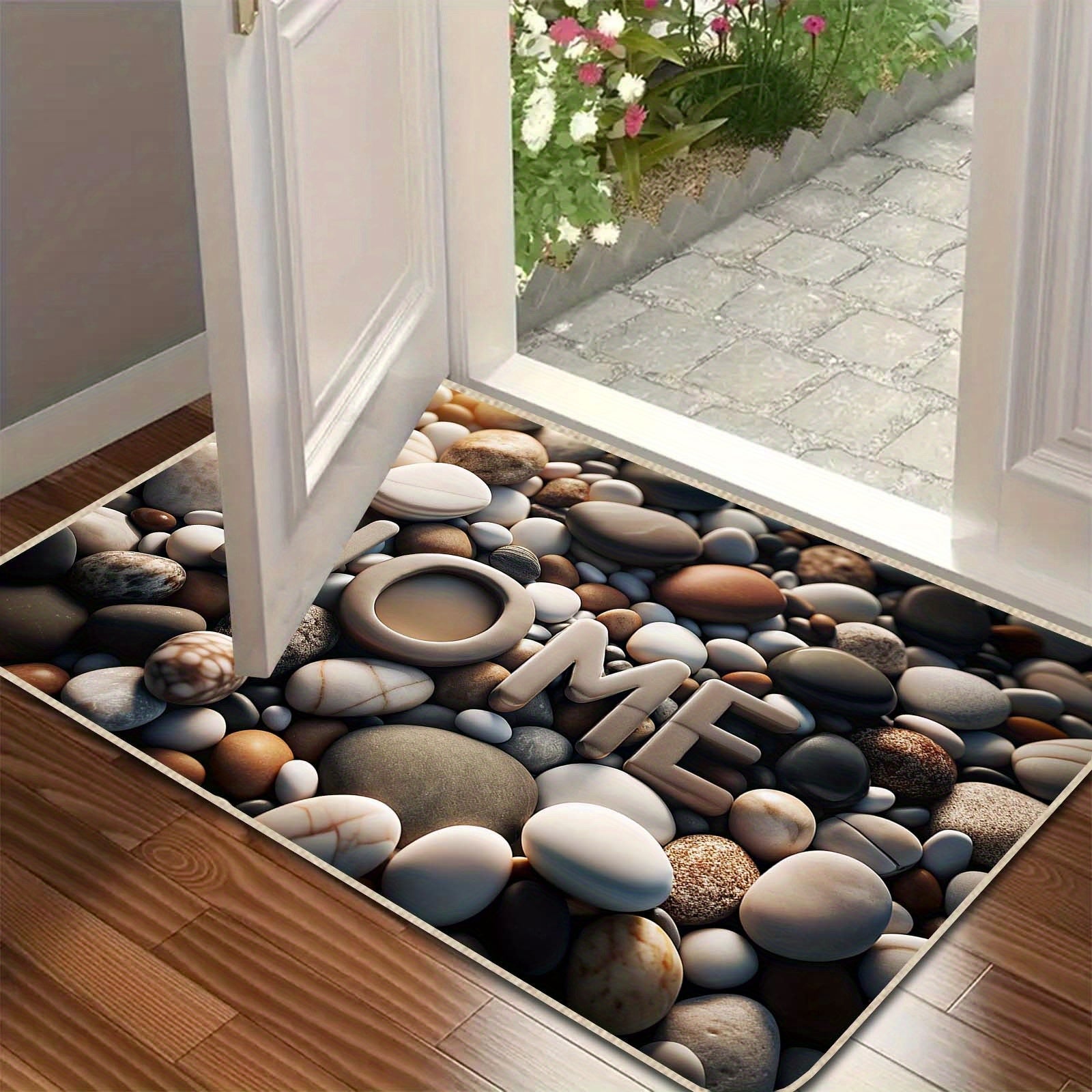 Mustahkam Kamenli "HOME" Xush kelibsiz Mat - Rang-barang Kamen Dizayni, Sirpanmas va Mashinada Yuviladigan Polyester Material, Ichki va Tashqi Joylar uchun Mos, Oshxona va Eskiyoq uchun Mukammal, Rang o'zgarishiga chidamli va Charchashga qarshi.