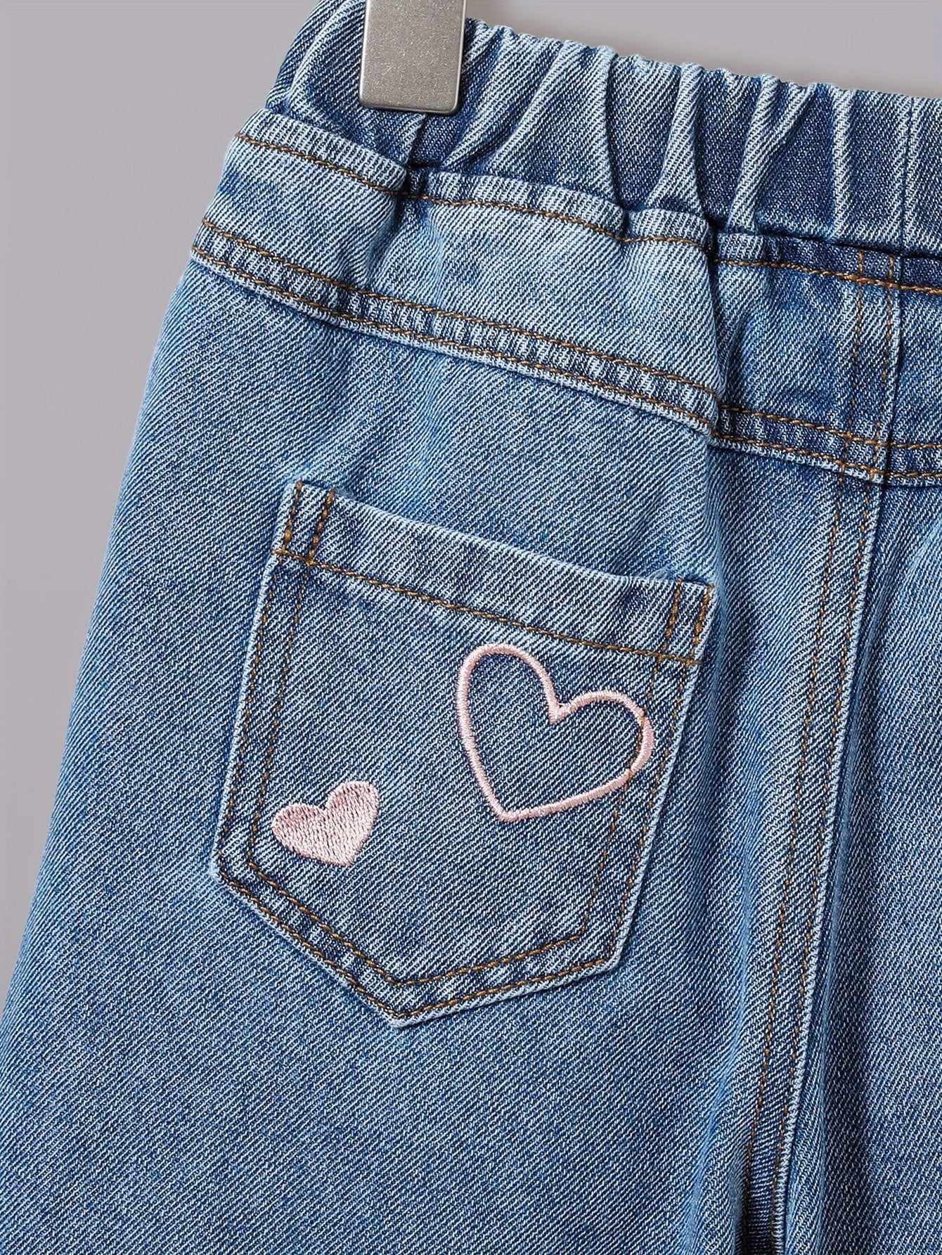 Джинсы для девочек с цветочным принтом из полиэстера и вискозы, классическая посадка, для весны и осени