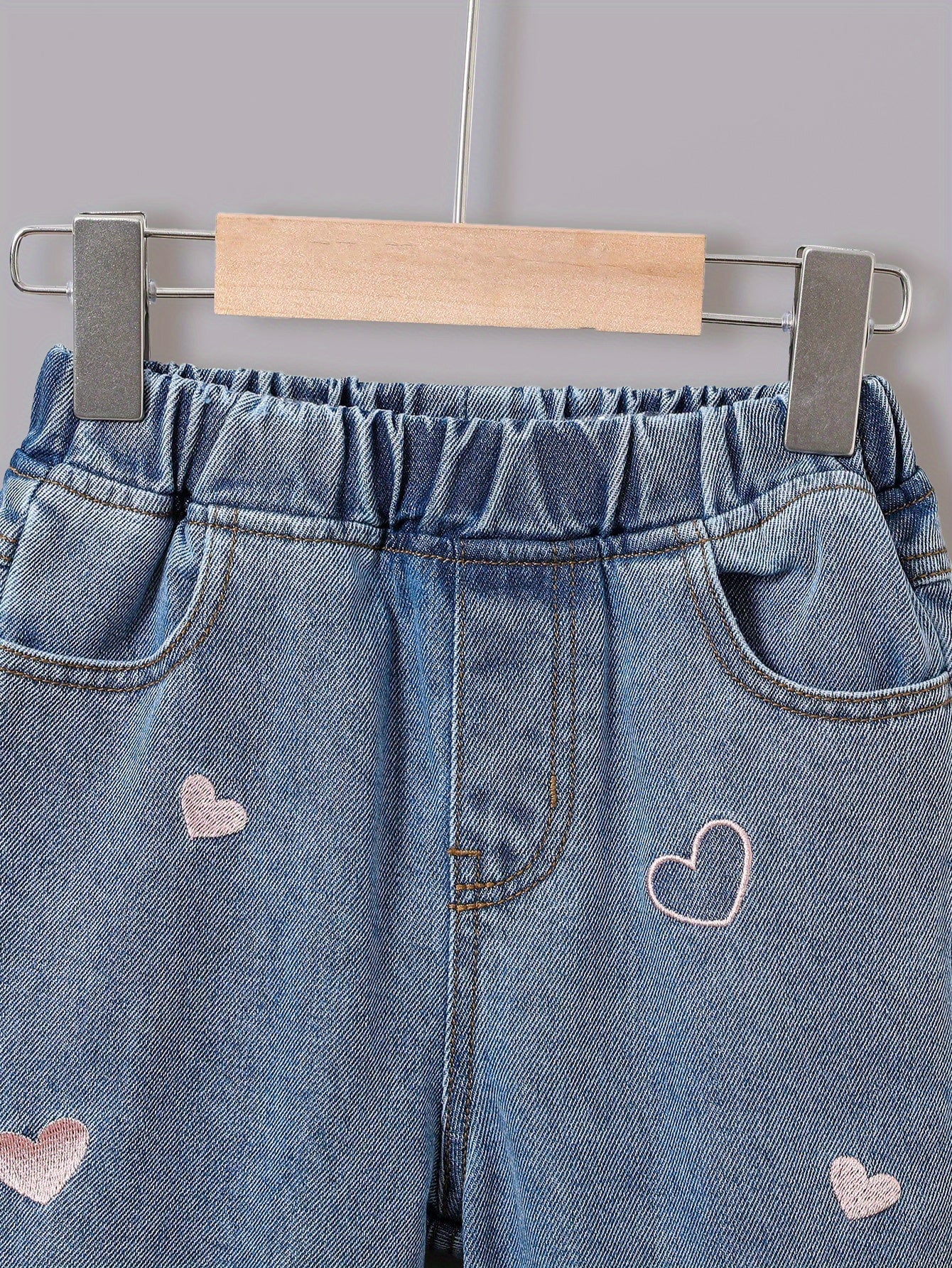 Джинсы для девочек с цветочным принтом из полиэстера и вискозы, классическая посадка, для весны и осени