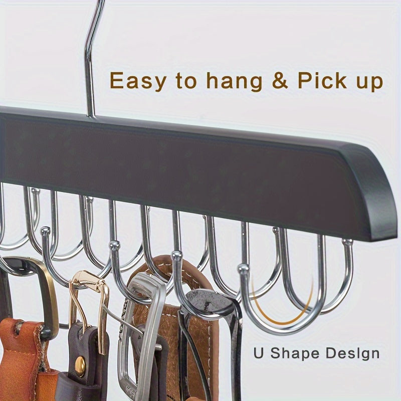 Wooden Belt and Accessory Hanger with 14 Polished Hooks for Ties Scarves Bras and Tank Tops