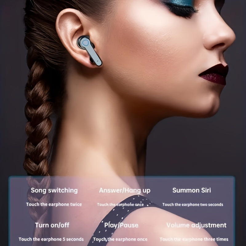 Wireless Sports Earphones In-Ear Noise Cancelling Bluetooth Headphones with LED Battery Indicator for Running