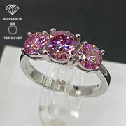 Pink Moissanite Engagement Ring 4 Carat Triple Round Sterling Silver Wedding Band
