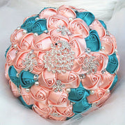 Elegant Bridal Bouquet Peackock Rhinestones Handcrafted Polyester Spandex Wedding Accessory