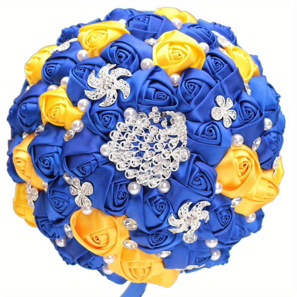 Elegant Bridal Bouquet Peackock Rhinestones Handcrafted Polyester Spandex Wedding Accessory