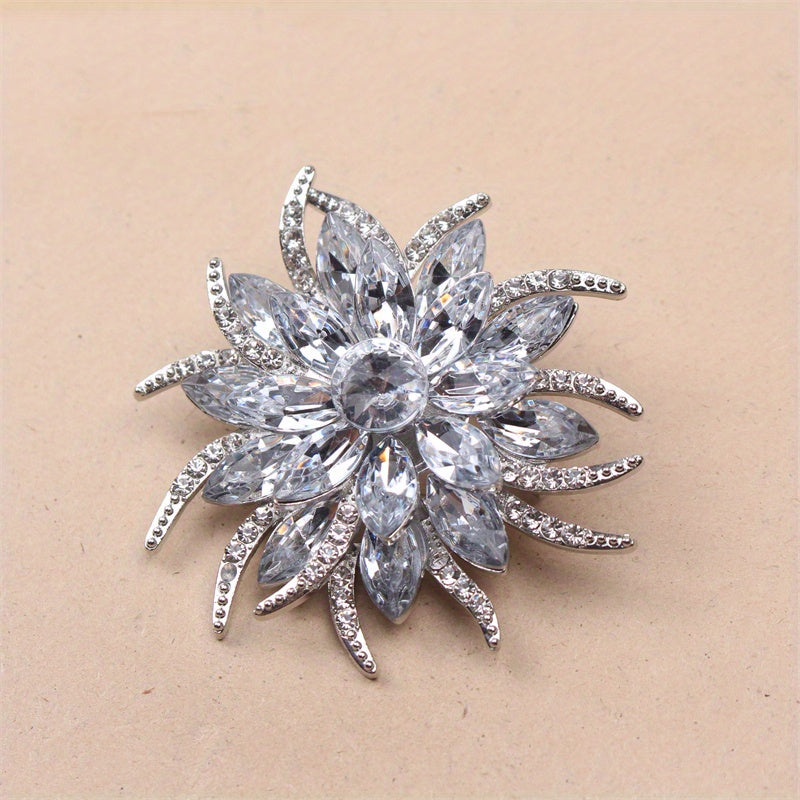 Women's Rhinestone Floral Brooch for Suits and Sweaters Elegant Corsage Accessory