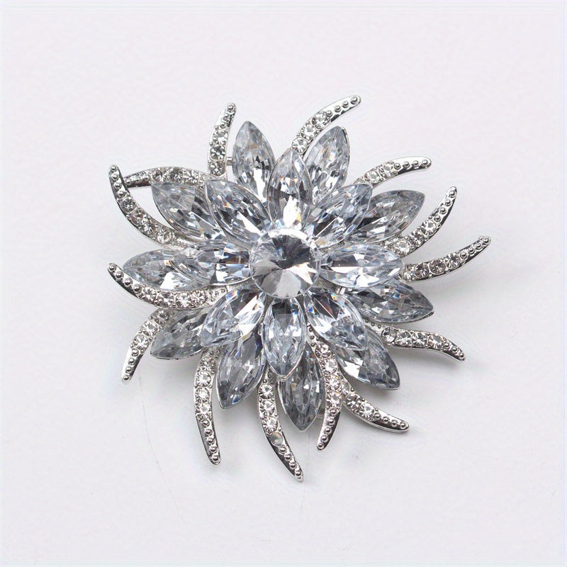 Women's Rhinestone Floral Brooch for Suits and Sweaters Elegant Corsage Accessory