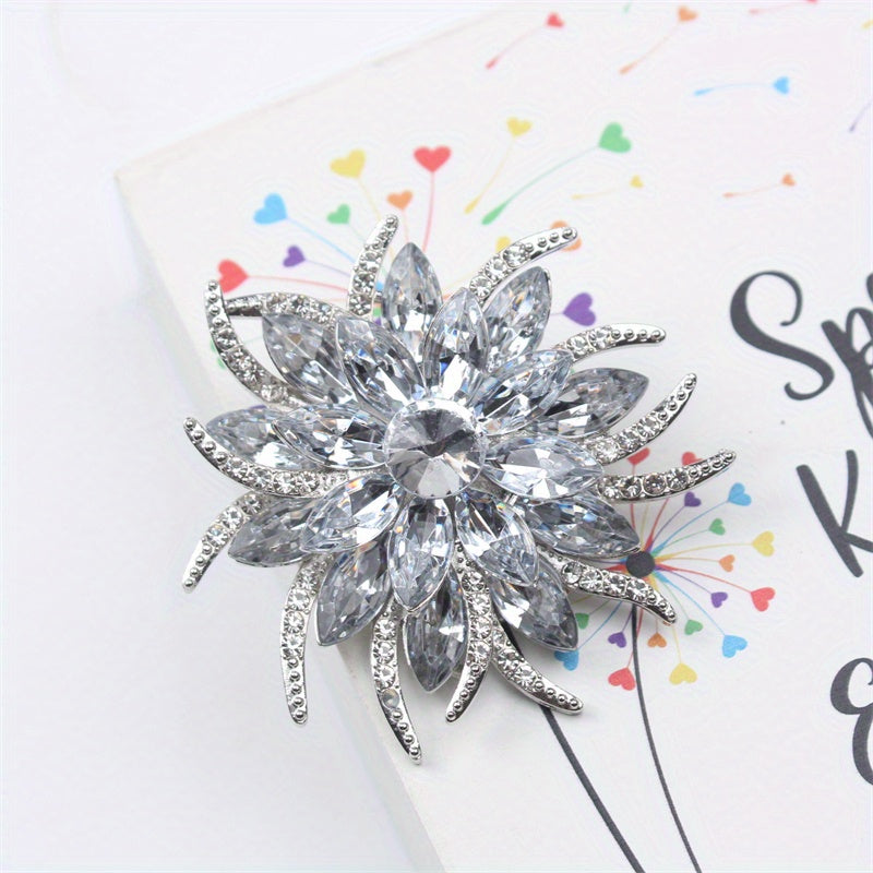Women's Rhinestone Floral Brooch for Suits and Sweaters Elegant Corsage Accessory