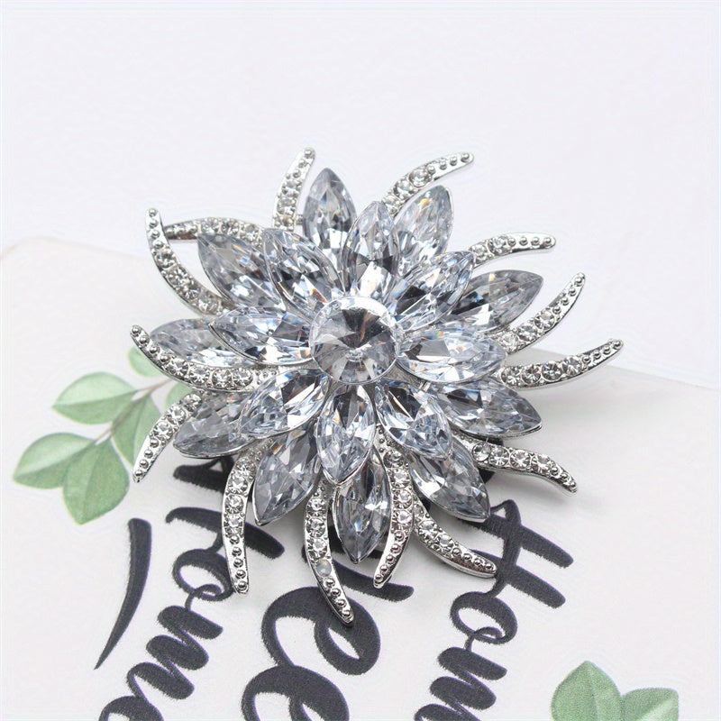 Women's Rhinestone Floral Brooch for Suits and Sweaters Elegant Corsage Accessory