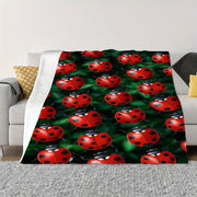 Ladybug Print Flannel Throw Blanket for Sofa Bed Travel All-Season Lightweight Polyester Knit
