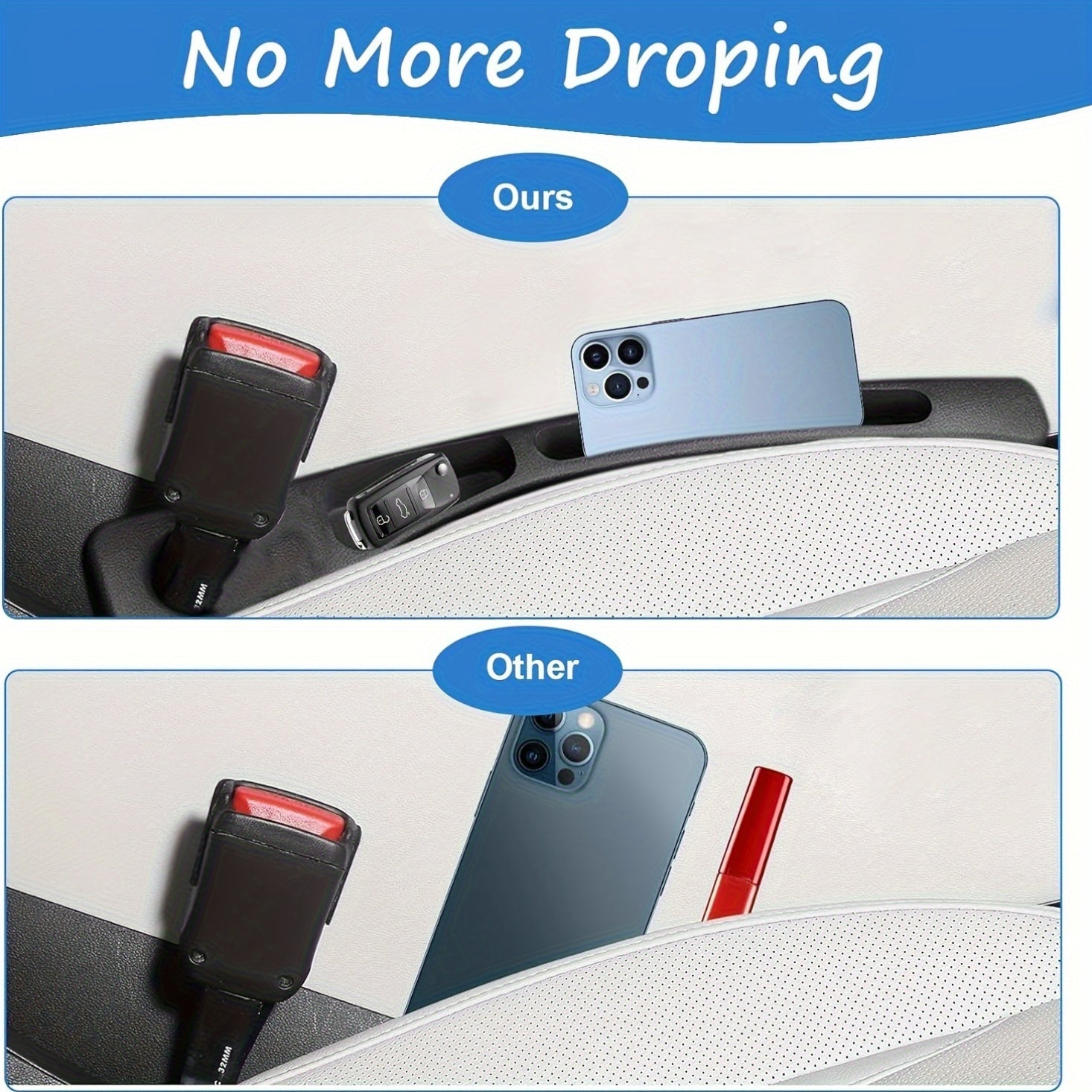 2PCS Silicone Car Seat Gap Organizer Large Capacity Storage for Phones Keys Coins