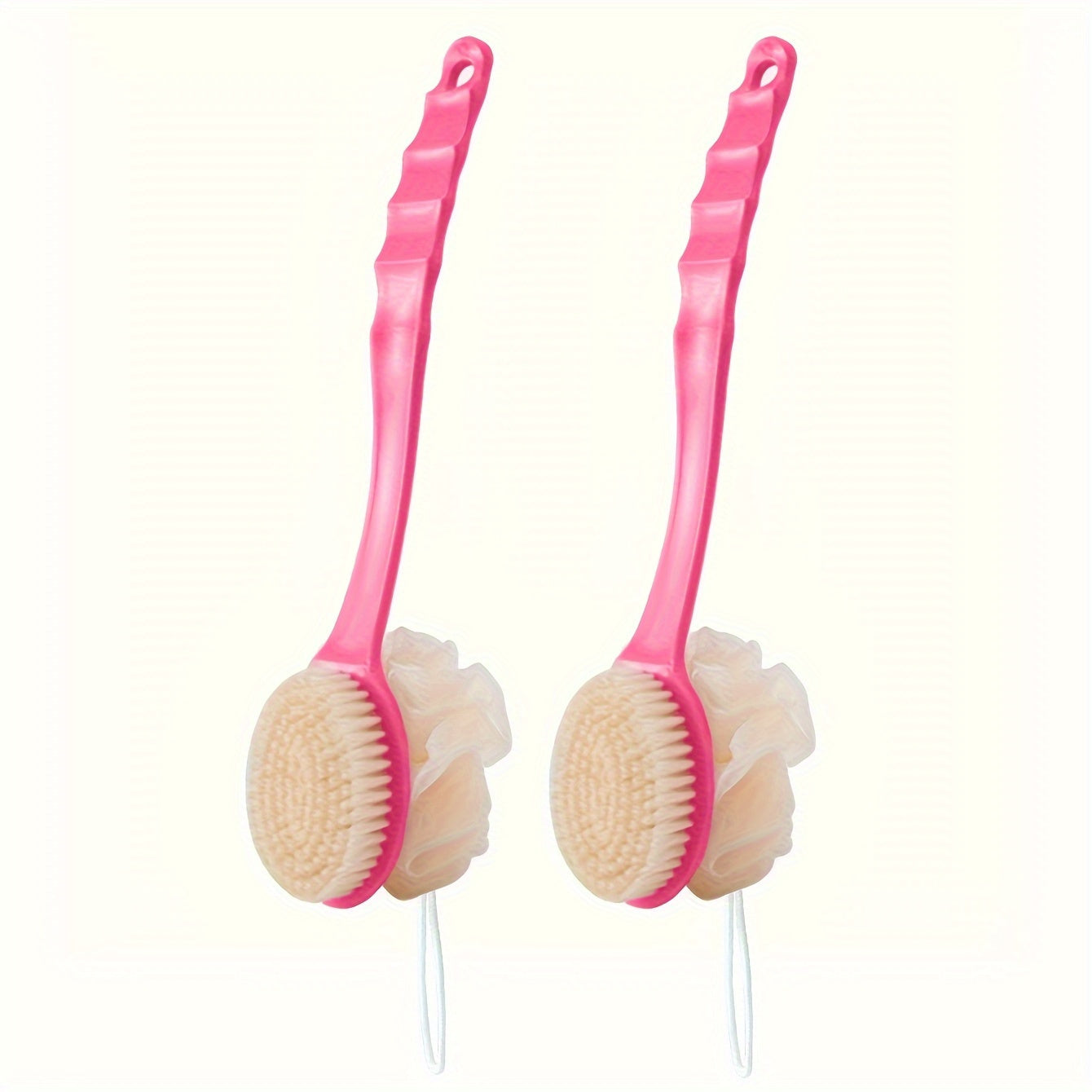 Soft Loofah and Bristle Bath Brush with Long Curved Handle for Exfoliation and Cleansing