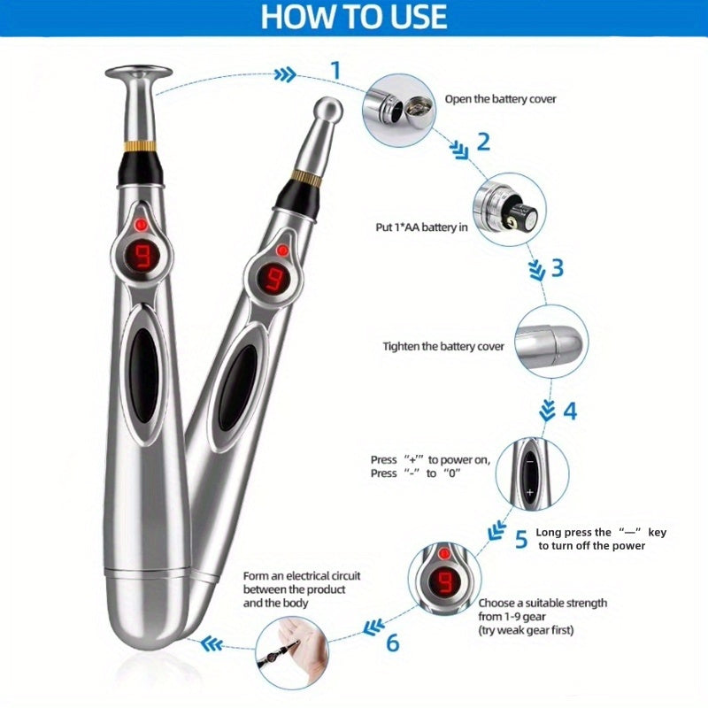 Portable Electric Massage Pen with 9 Speeds, Digital Display, USB Charging, Multiple Heads for Back Waist Legs