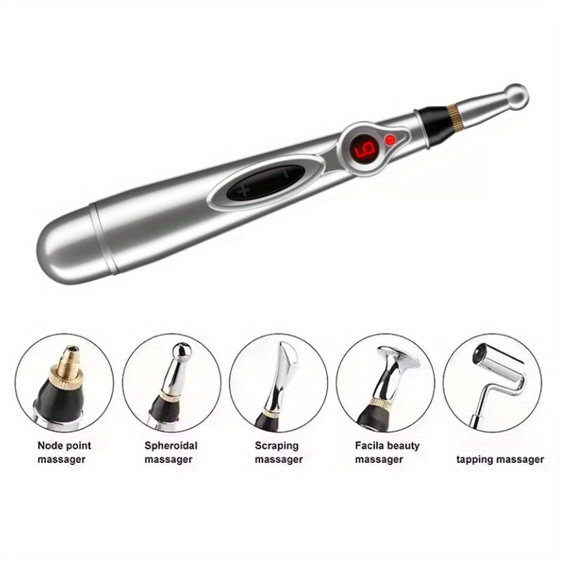 Portable Electric Massage Pen with 9 Speeds, Digital Display, USB Charging, Multiple Heads for Back Waist Legs