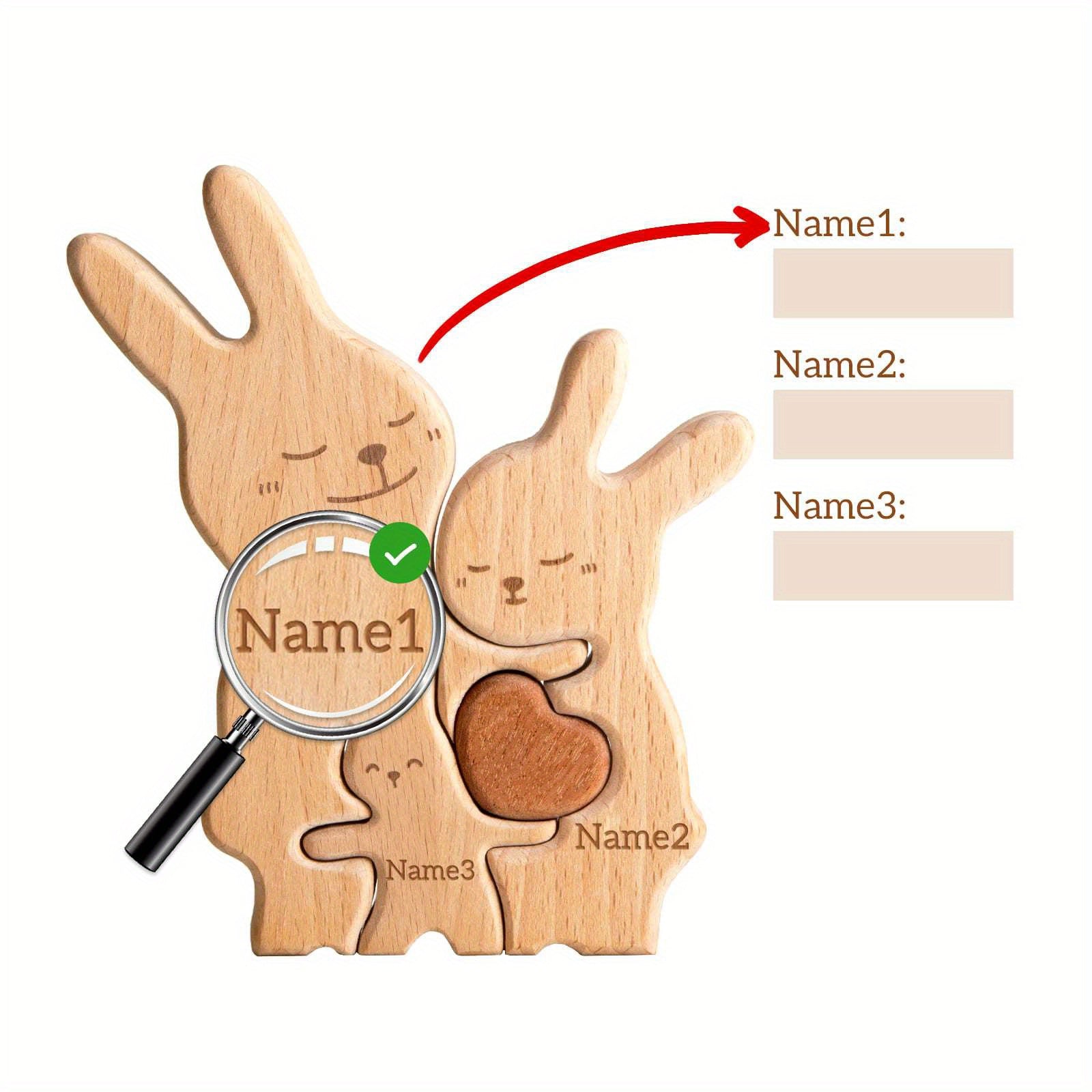 2-5 ta ism bilan shaxsiylashtirilgan yog'och mushuk oilasi puzli. Oila a'zolari uchun ideal sovg'a. Yuqori sifatli dekor va maxsus tug'ilgan kun sovg'asi.