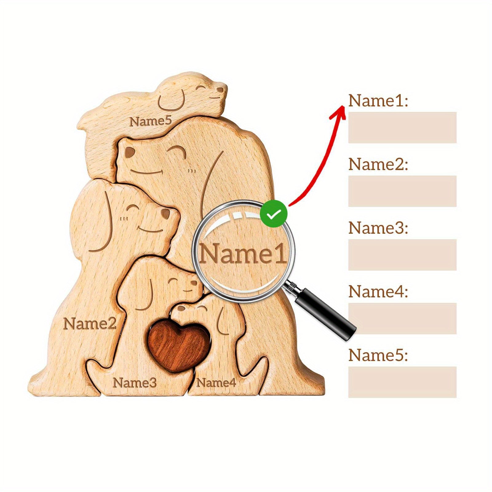 2-5 ta ism bilan shaxsiylashtirilgan yog'och mushuk oilasi puzli. Oila a'zolari uchun ideal sovg'a. Yuqori sifatli dekor va maxsus tug'ilgan kun sovg'asi.