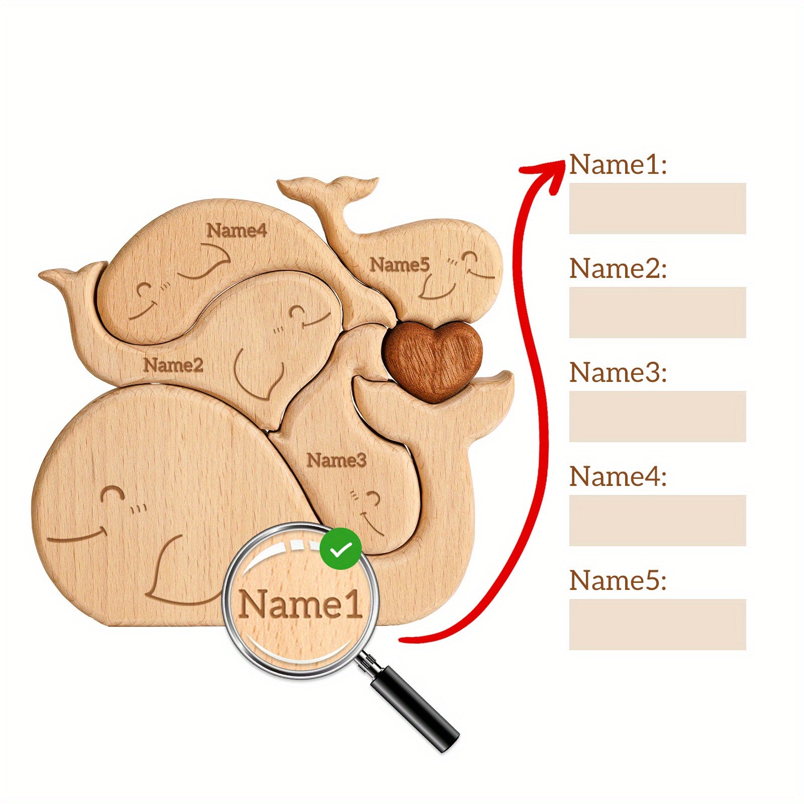 2-5 ta ism bilan shaxsiylashtirilgan yog'och mushuk oilasi puzli. Oila a'zolari uchun ideal sovg'a. Yuqori sifatli dekor va maxsus tug'ilgan kun sovg'asi.