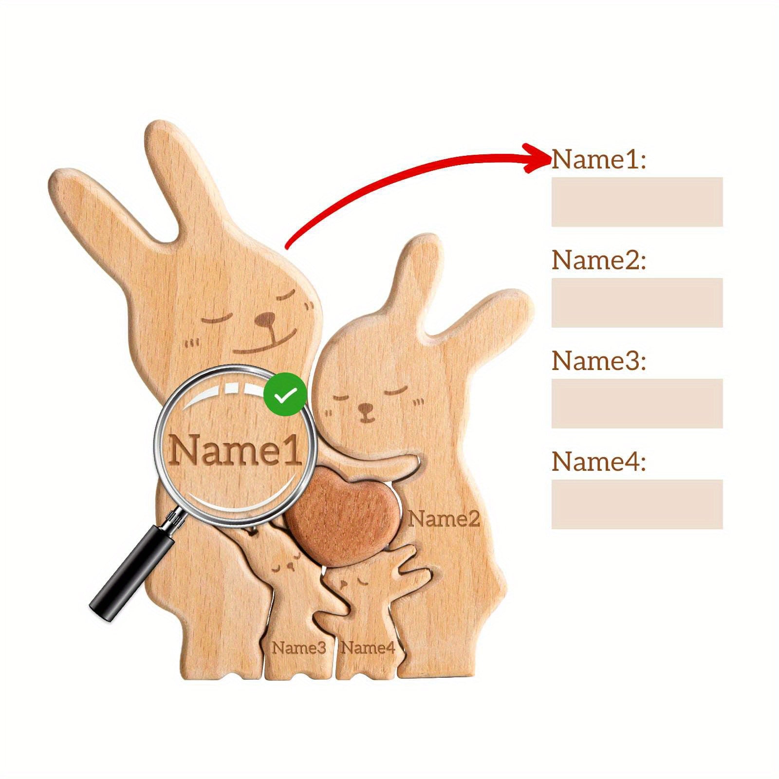 2-5 ta ism bilan shaxsiylashtirilgan yog'och mushuk oilasi puzli. Oila a'zolari uchun ideal sovg'a. Yuqori sifatli dekor va maxsus tug'ilgan kun sovg'asi.