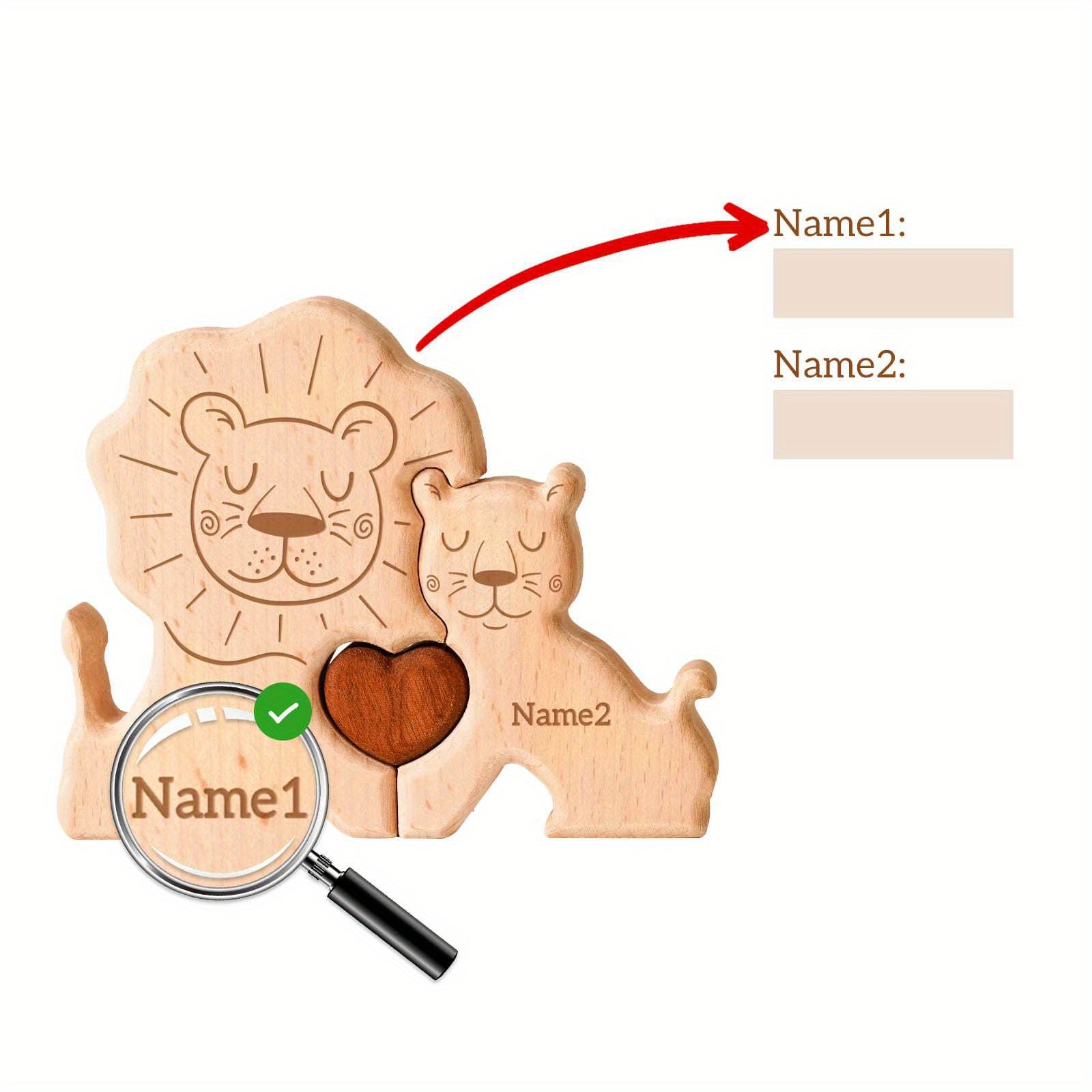 2-5 ta ism bilan shaxsiylashtirilgan yog'och mushuk oilasi puzli. Oila a'zolari uchun ideal sovg'a. Yuqori sifatli dekor va maxsus tug'ilgan kun sovg'asi.