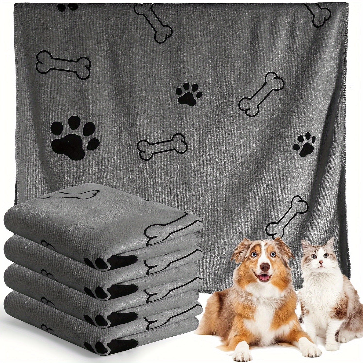 Microfiber Dog Towel for Medium to Large Breeds Quick-Drying Soft Gray Pet Bathing Grooming