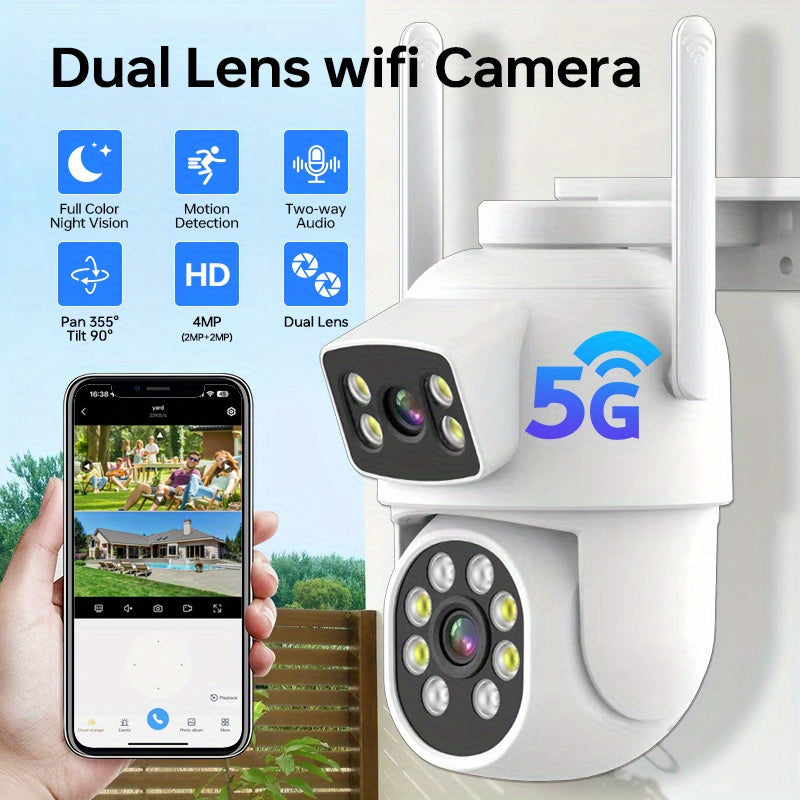 Smart Home Security Camera Dual Lens WiFi IP65 Waterproof PTZ AI Human Detection Indoor Outdoor