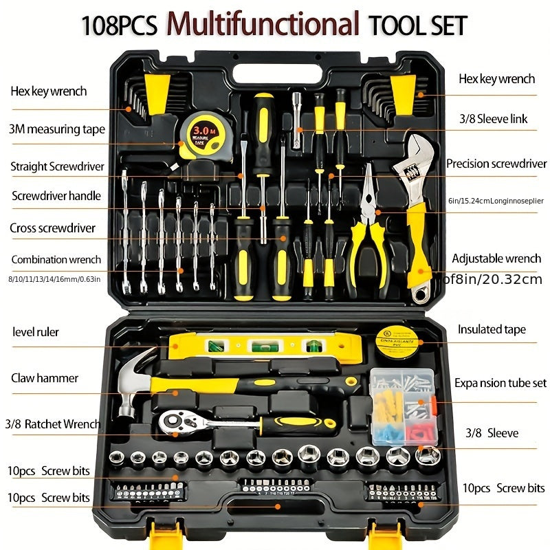 108-Piece Carbon Steel Tool Set for Home and Auto Repairs No Electricity
