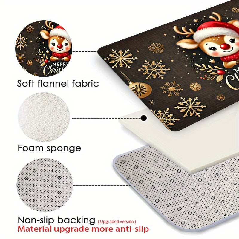 Christmas Reindeer Doormat Non-Slip Polyester Low Pile Flat Woven Entryway Kitchen Floor Mat