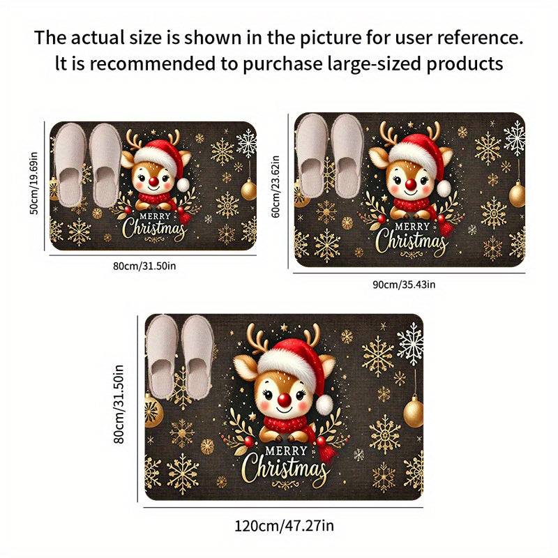 Christmas Reindeer Doormat Non-Slip Polyester Low Pile Flat Woven Entryway Kitchen Floor Mat