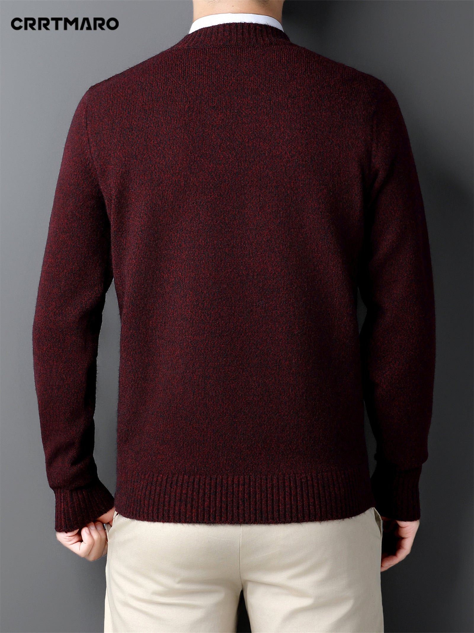 Men's Red V-Neck Sweater with Diamond Pattern Knit Long Sleeve Fall Winter Layering