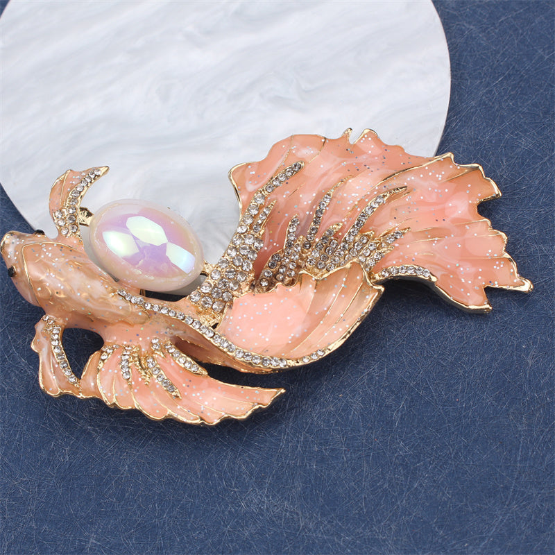 Vintage Enamel Koi Fish Brooch Goldfish Pin with Dripping Oil Glaze for Women