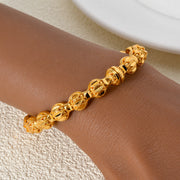 Luxury Gold Copper Bracelet Set for Women Geometric Carved Round Jewelry Gift for Wedding and Gift