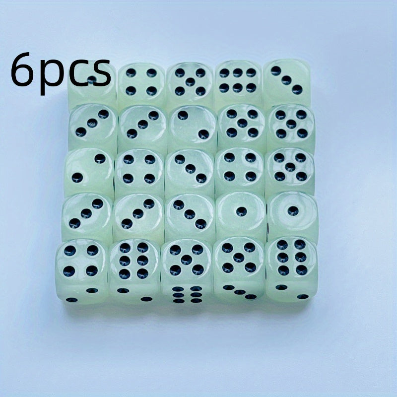 Glow-in-the-Dark Acrylic Dice Set 6pcs 14mm for Nightclubs and Home Games