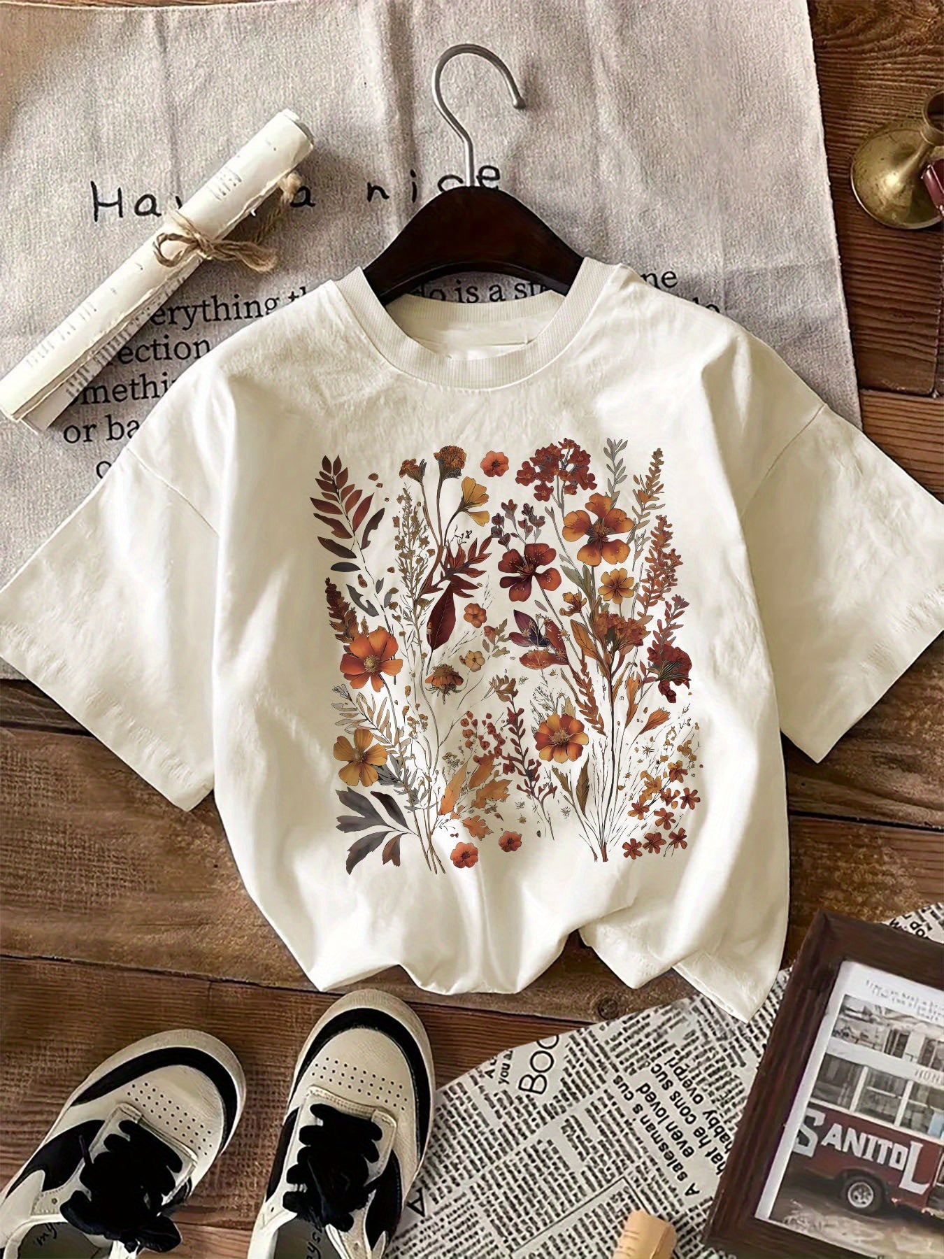 Women's Floral Graphic Print Cotton T-Shirt Crew Neck Short Sleeve Casual All Seasons