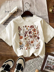 Women's Floral Graphic Print Cotton T-Shirt Crew Neck Short Sleeve Casual All Seasons