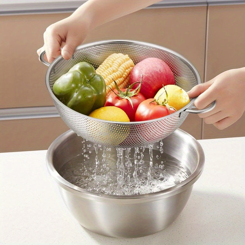 Set of 3 Stainless Steel Strainers with Handles, Microporous Metal Colanders, 1-3-5 Quart Sizes