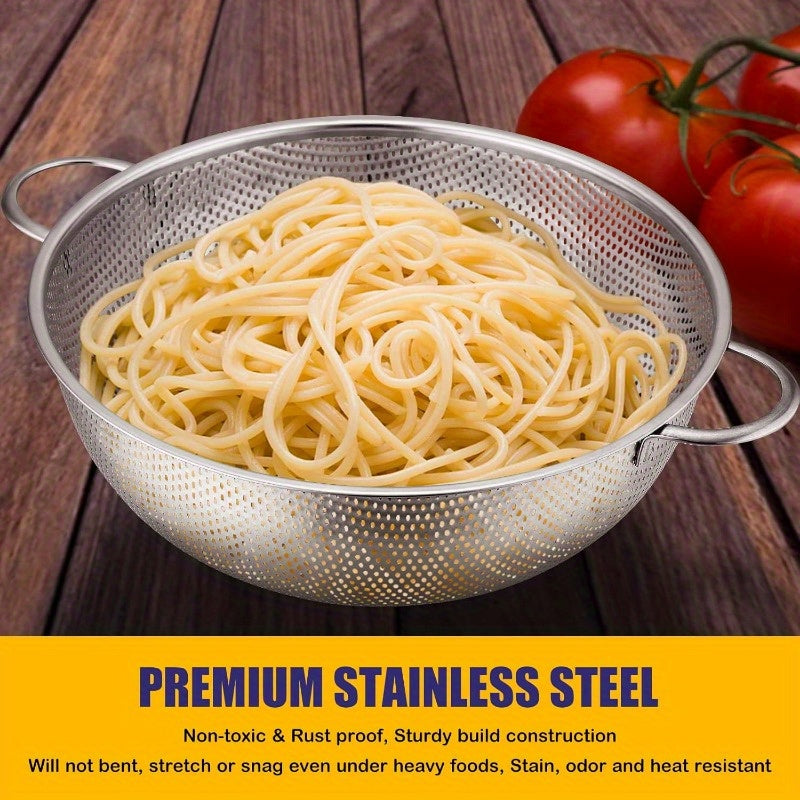 Set of 3 Stainless Steel Strainers with Handles, Microporous Metal Colanders, 1-3-5 Quart Sizes