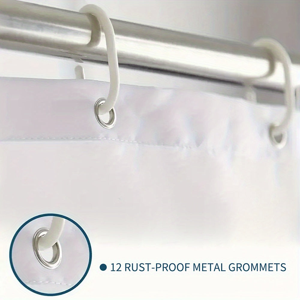 White Floral Waterproof Shower Curtain with 12 Hooks Landscape Theme