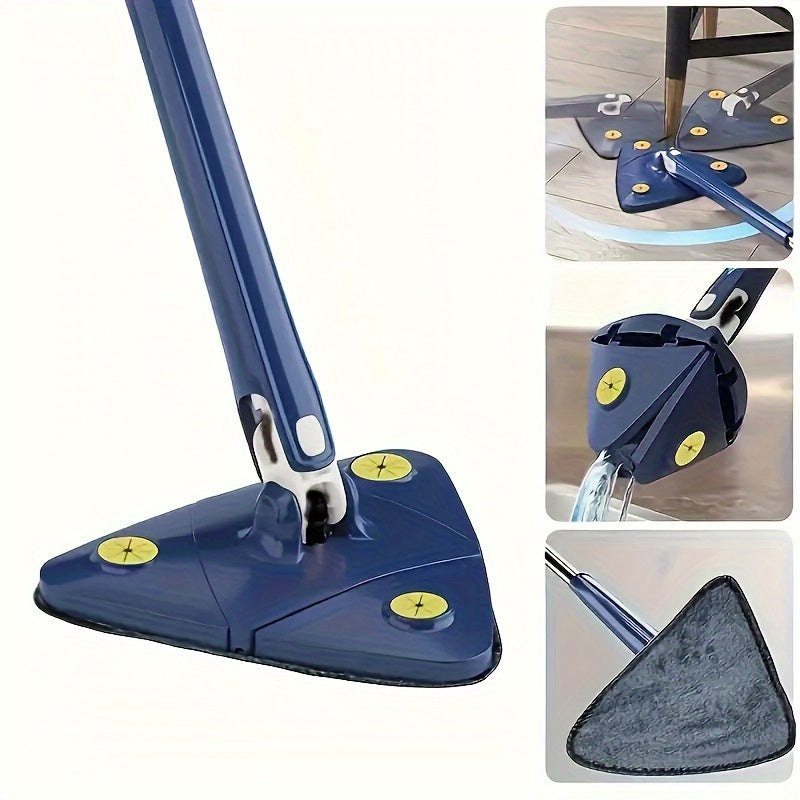 Stainless Steel 360° Rotating Triangle Mop with 3 Cloths and Long Handle