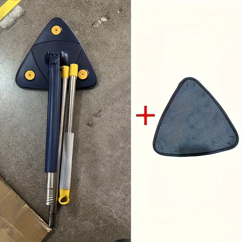 Stainless Steel 360° Rotating Triangle Mop with 3 Cloths and Long Handle