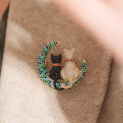 Crystal Cat Moon Brooch Rhinestones Elegant Jewelry Gift for Women