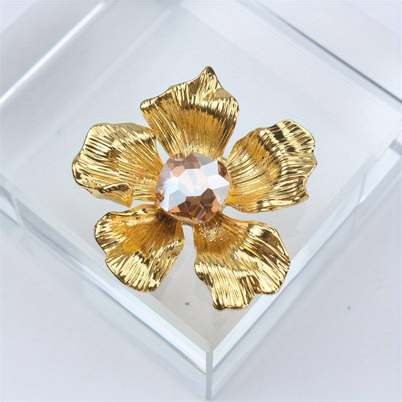 Crystal Rose Brooch Enamel Flower Pin for Women Coats and Suits Jewelry