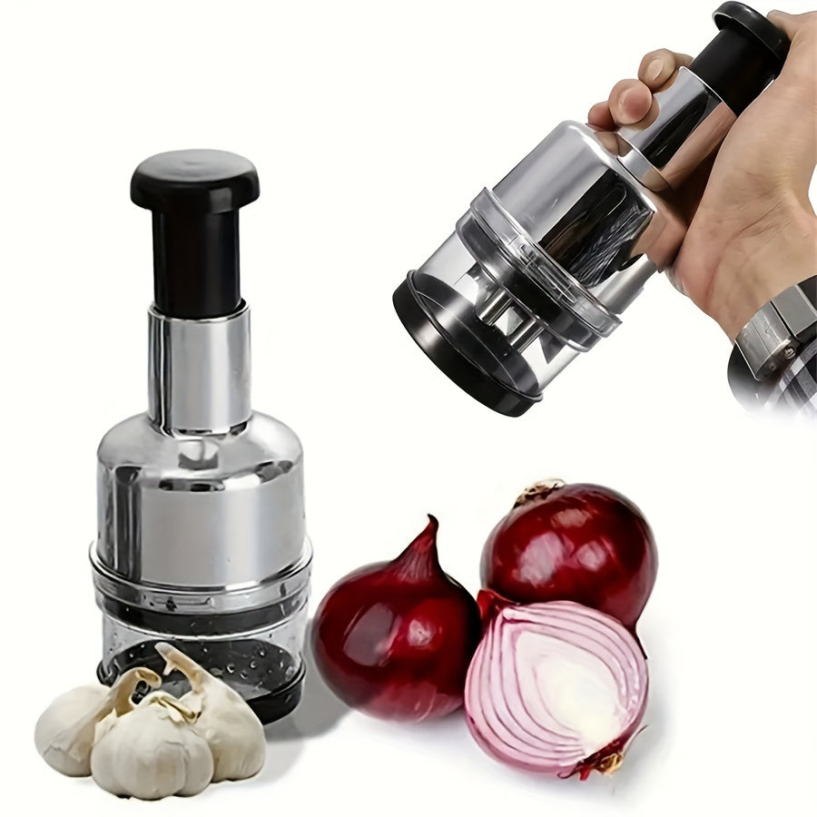 Handheld Stainless Steel Garlic Press and Food Chopper Manual Kitchen Tool