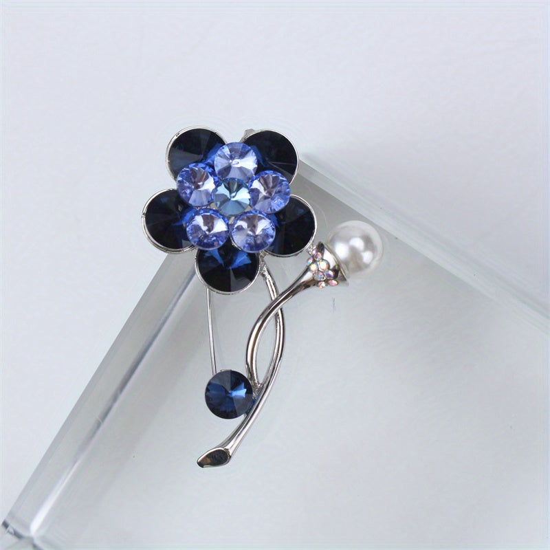 Crystal Flower Brooch Pin for Women Alloy Enamel Lapel Jewelry