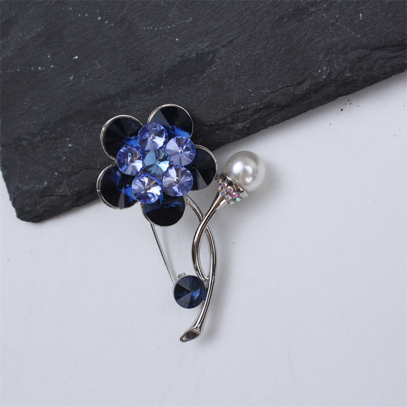 Crystal Flower Brooch Pin for Women Alloy Enamel Lapel Jewelry