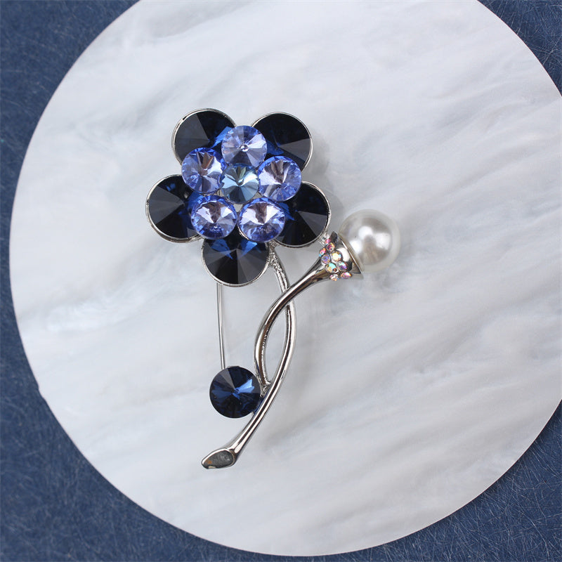 Crystal Flower Brooch Pin for Women Alloy Enamel Lapel Jewelry