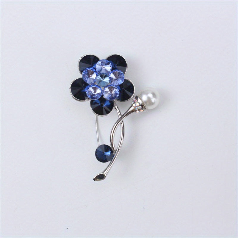 Crystal Flower Brooch Pin for Women Alloy Enamel Lapel Jewelry